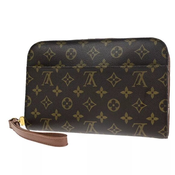 LOUIS VUITTON Orsay Clutch Hand Bag Monogram Leather Brown France - Picture 2 of 14